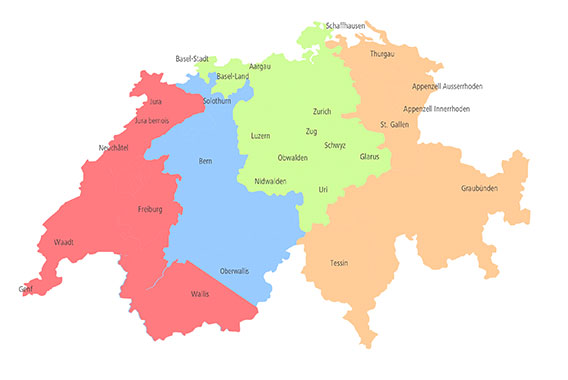 Arbonia: Außendienst-Gebiete Schweiz - Karte